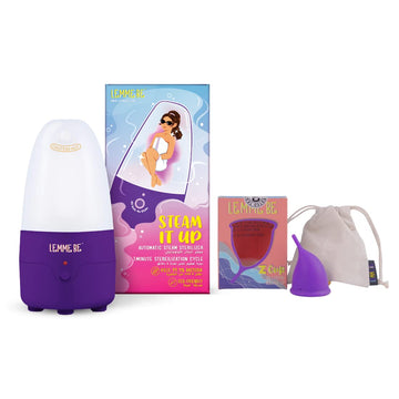 Lemme Be Menstrual Cup Sterilizer | Along With Measurement Cup | Kills 99.9% Germs With Steam in 3 Minutes | Automatic Power Off | Steam Sterilizer + Z Cup Combo
