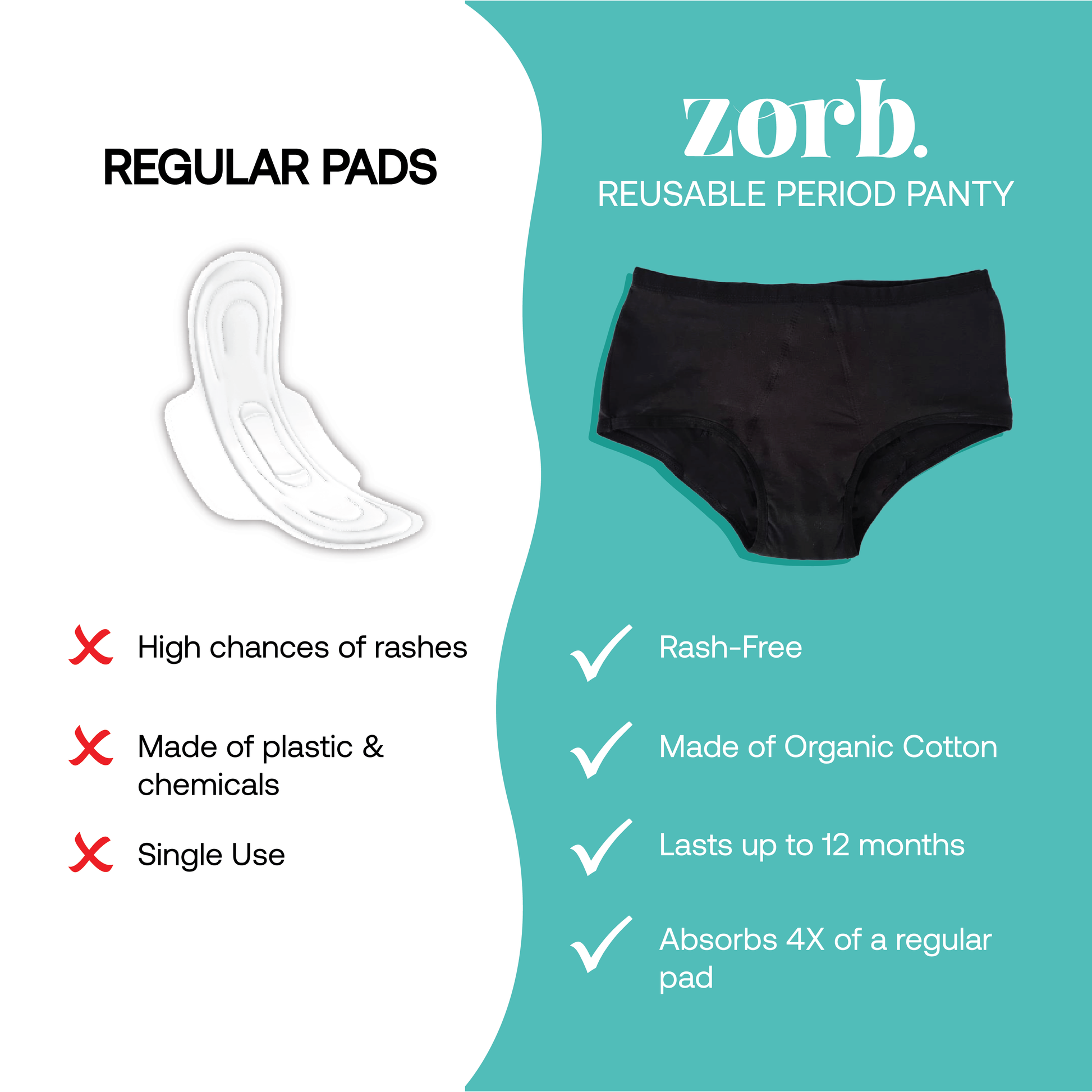StainFree Reusable Period Panty - 2 Pack Brief (M) 