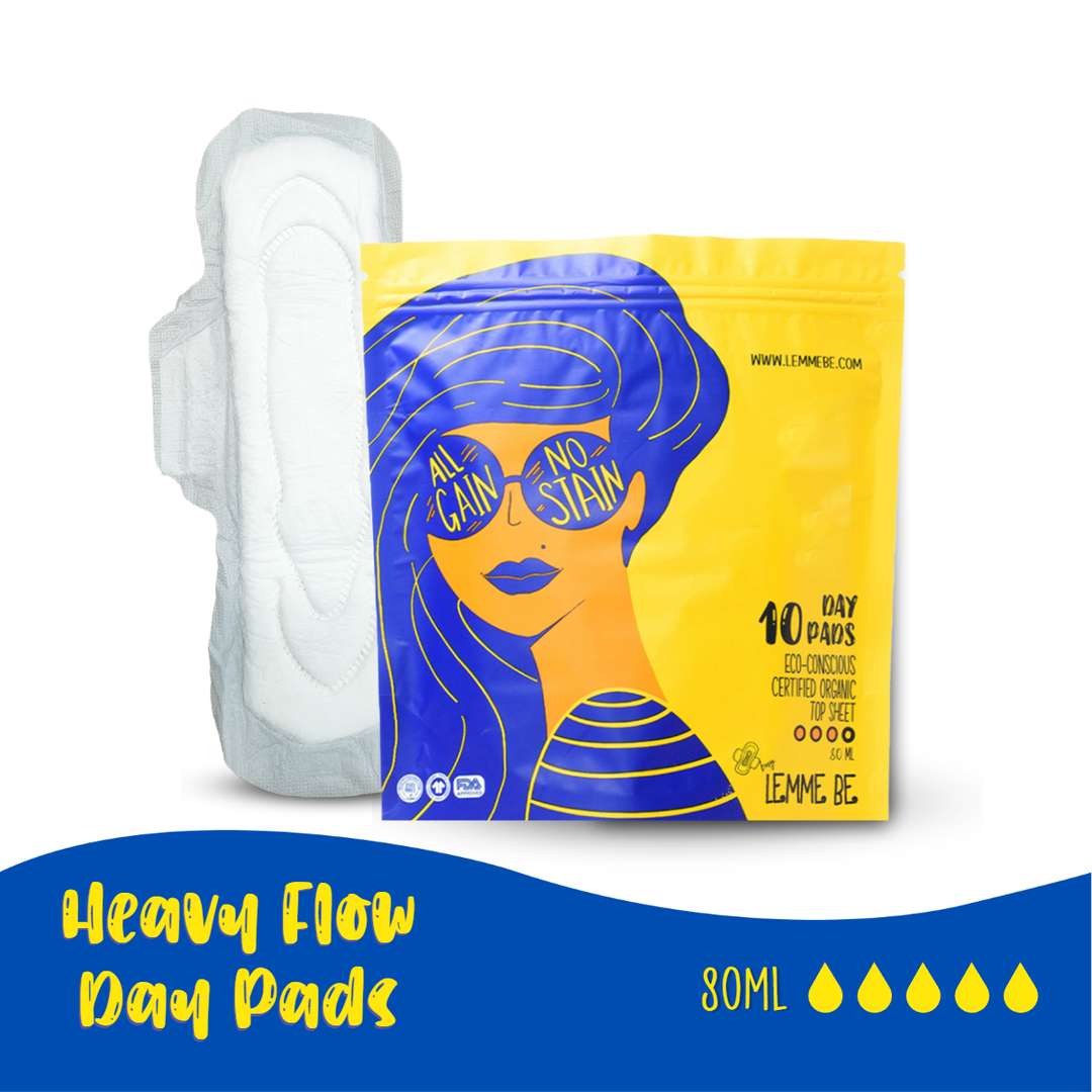 Lemme Be 100% Organic Cotton Heavy Flow Day Sanitary Pads - 10 Pads